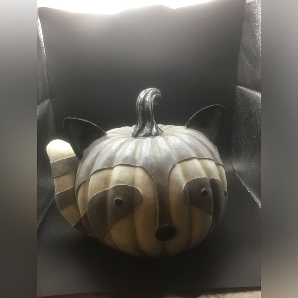 Raccoon Pumpkin Figurine - Neutral Tones